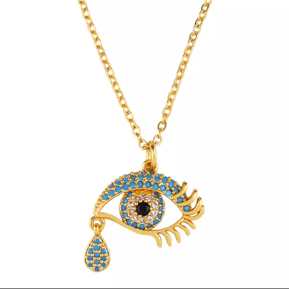 Bling  Evil Eye teardrop Crystal Necklace